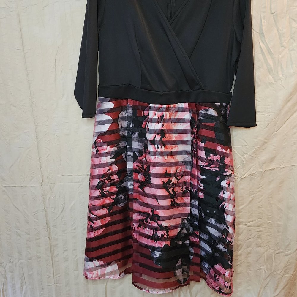 NY Collection Sheer Floral Striped Dress women plus size 1X - Picture 6 of 11